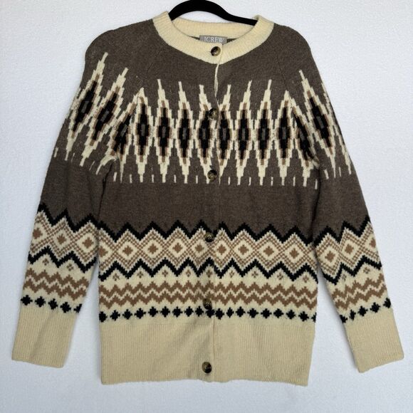 J. Crew Fair Isle Merino Wool & Alpaca Button Front Cardigan Sweater XS - Picture 1 of 6